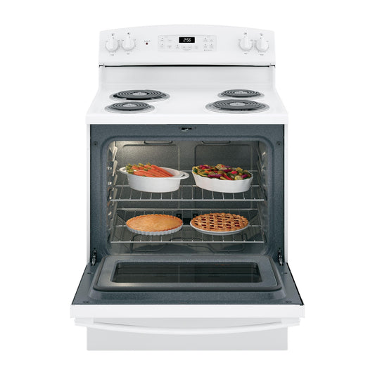 GE 5.0 cu ft 30" Freestanding Electric Range with Coil Cooktop & Standard Clean Oven – White