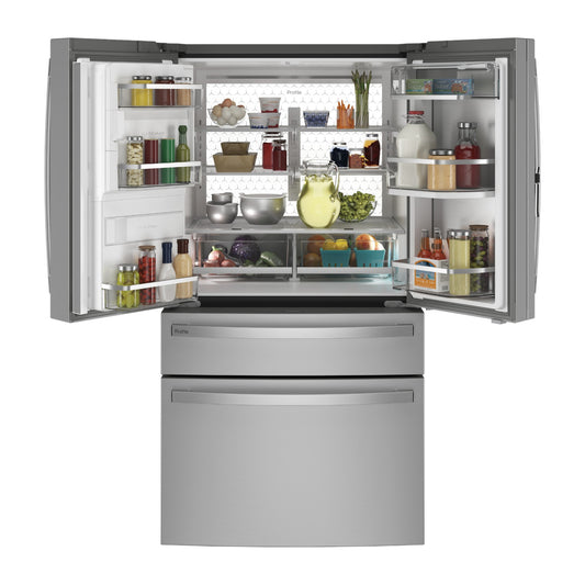 GE Profile 27.7 cu ft Smart 4-Door French Door Refrigerator with Temperature-Controlled Drawer & External Ice and Water Dispenser – Fingerprint Resistant Stainless Steel