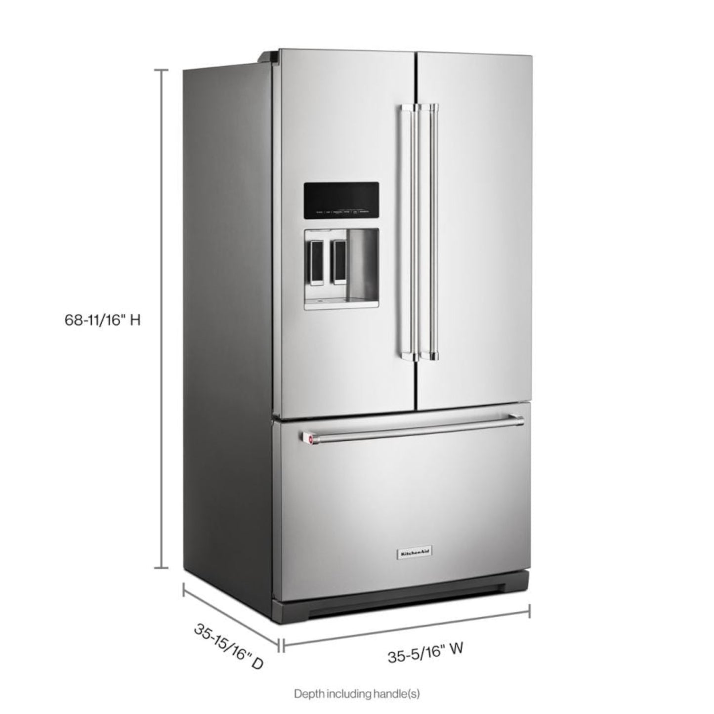 KitchenAid 26.8 cu ft French Door Refrigerator with External Ice & Water Dispenser, Preserva® Food Care System & Measured Water Fill – Stainless Steel