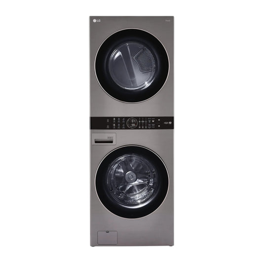 LG WashTower™ 4.5 cu ft Front Load Washer & 7.4 cu ft Electric Dryer with Center Control™, AI Fabric Sensor & TurboWash™ 360 – Graphite Steel