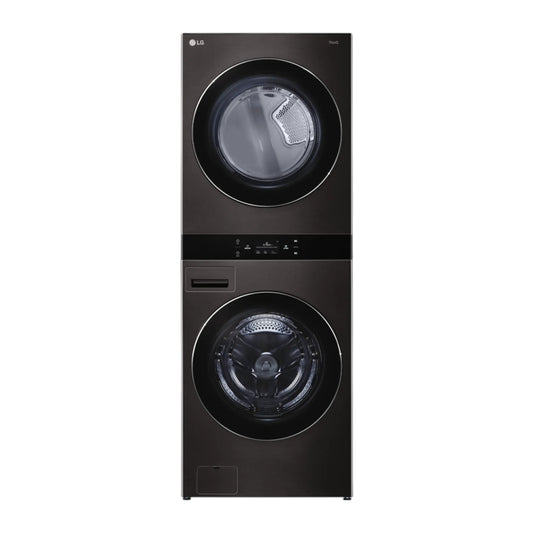 LG WashTower™ 5.0 cu ft Front Load Washer & 7.4 cu ft Electric Dryer with Center Control™, TurboWash™ 360 & TurboSteam™ – Black Steel