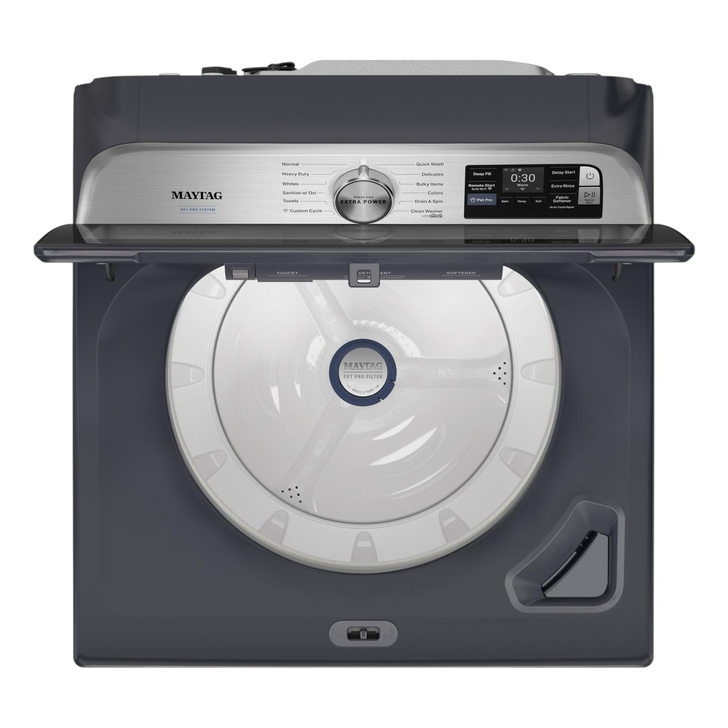 Maytag 5.3 cu. ft. Pet Pro Top Load Impeller Washer with Extra Power & Sanitize with Oxi – Volcano Black