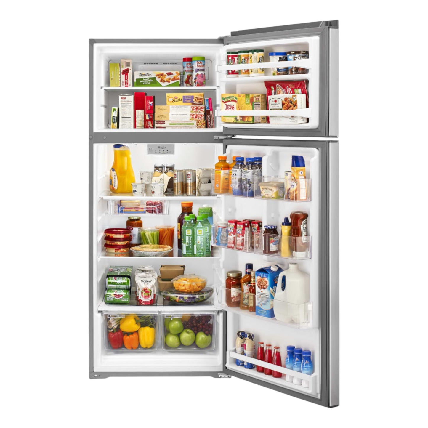 Whirlpool 18 cu. ft. 28-in Top Freezer Refrigerator Compatible with EZ Connect Ice Maker Kit – Stainless Steel