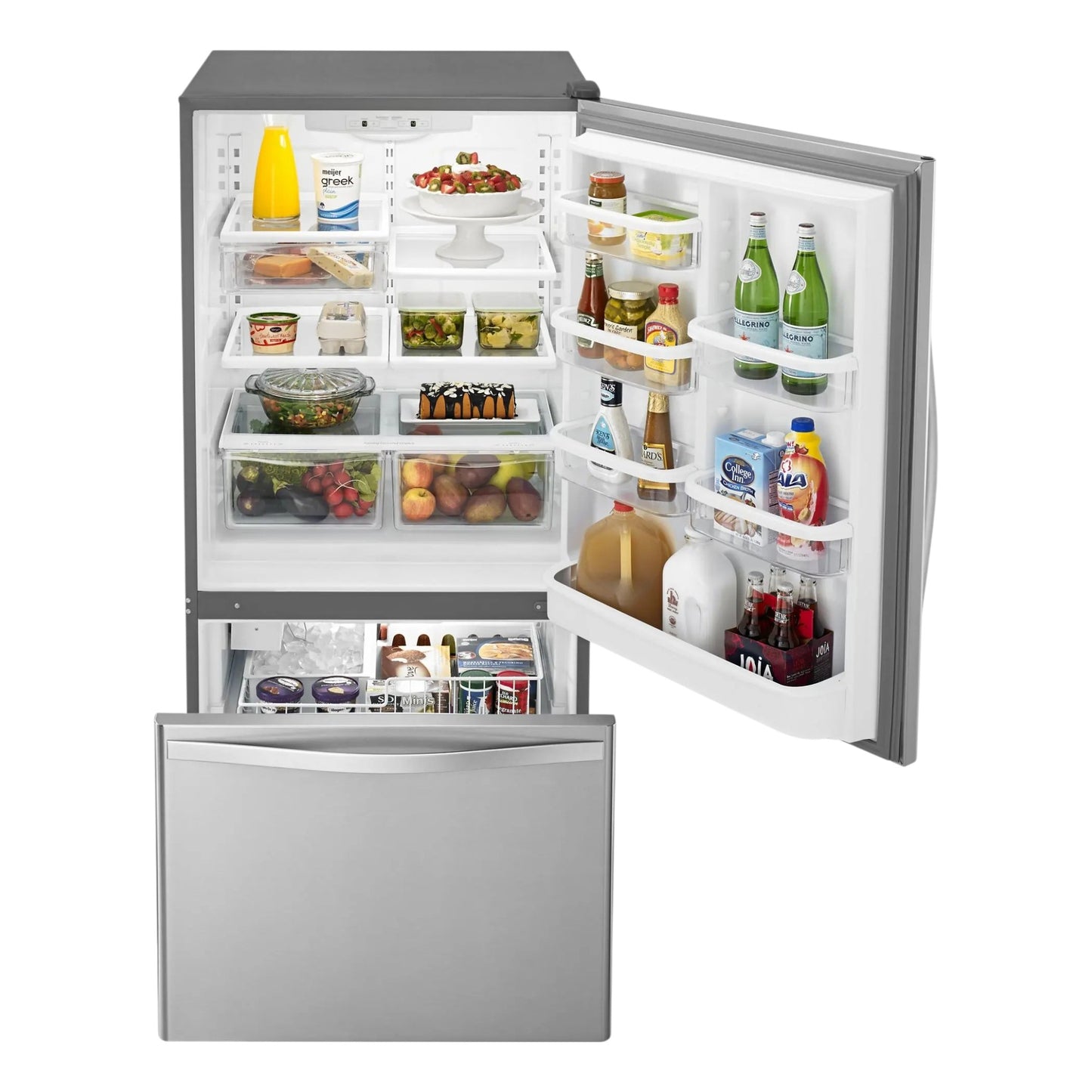 Whirlpool 22 cu. ft. Bottom Freezer Refrigerator with SpillGuard™ Glass Shelves – Monochromatic Stainless Steel
