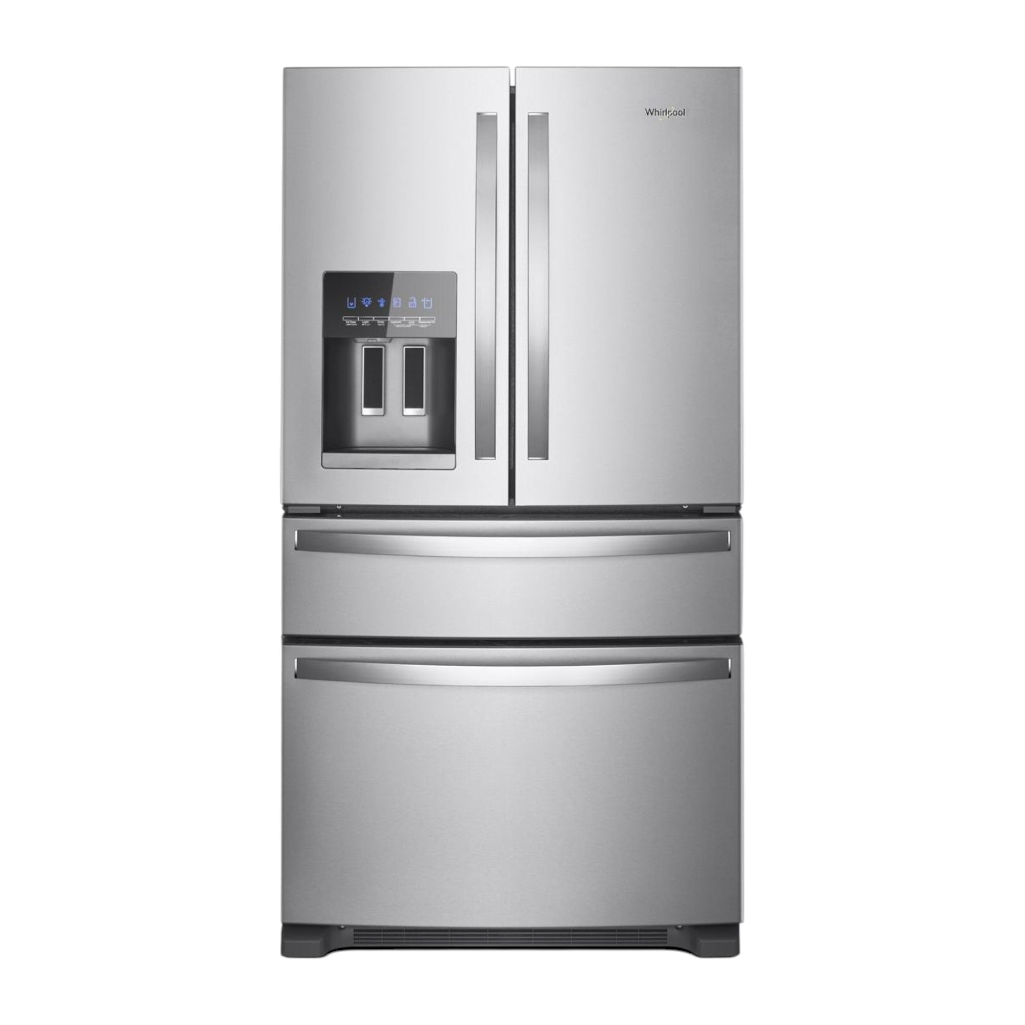 Whirlpool 24.5 cu ft 4-Door French Door Refrigerator with Exterior Water Dispenser & Refrigerated Drawer – Stainless Steel