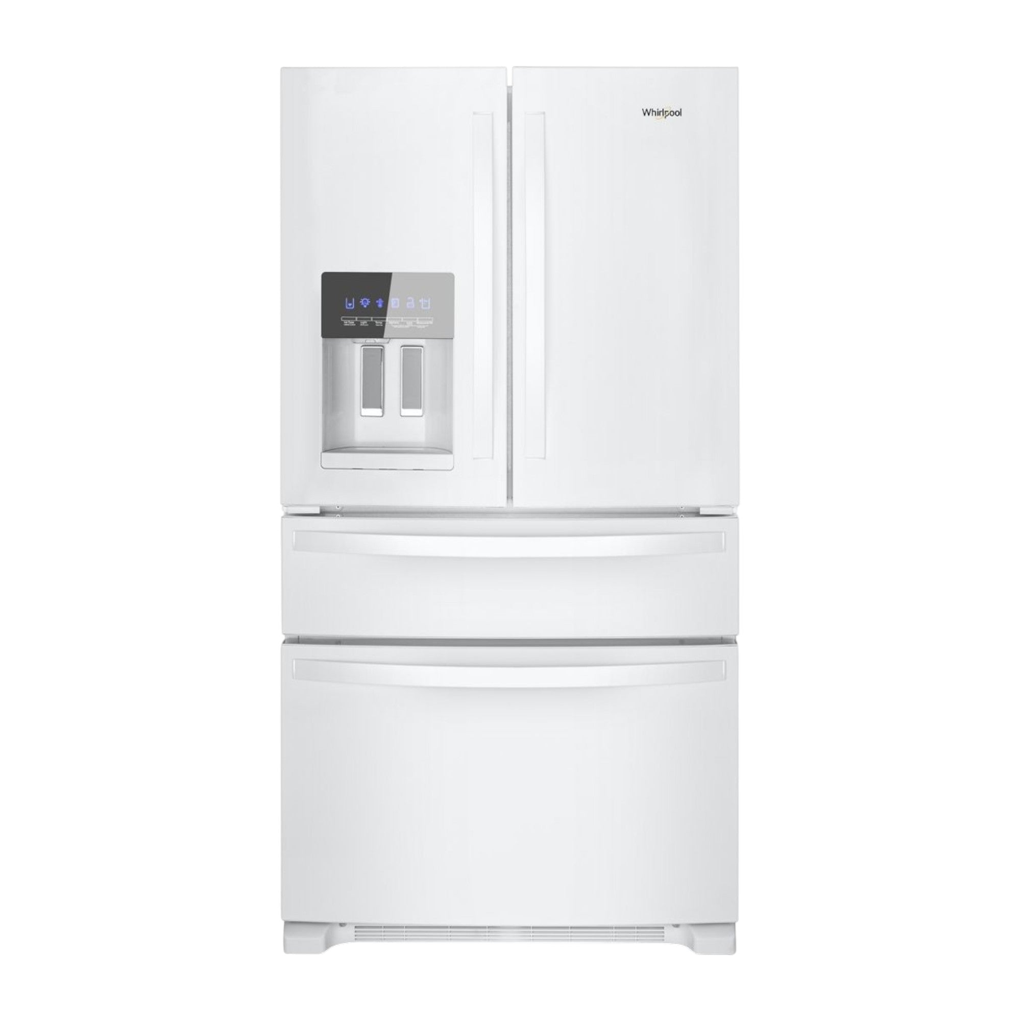 Whirlpool 24.5 cu ft 4-Door French Door Refrigerator with Exterior Water Dispenser & Refrigerated Drawer – White
