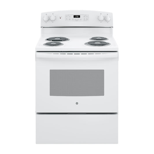 GE 5.0 cu ft 30" Freestanding Electric Range with Coil Cooktop & Standard Clean Oven – White