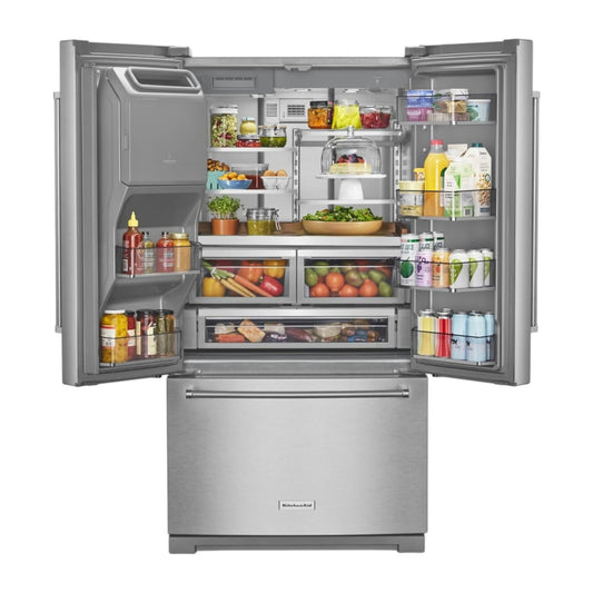 KitchenAid 26.8 cu ft French Door Refrigerator with External Ice & Water Dispenser, Preserva® Food Care System & Measured Water Fill – Stainless Steel