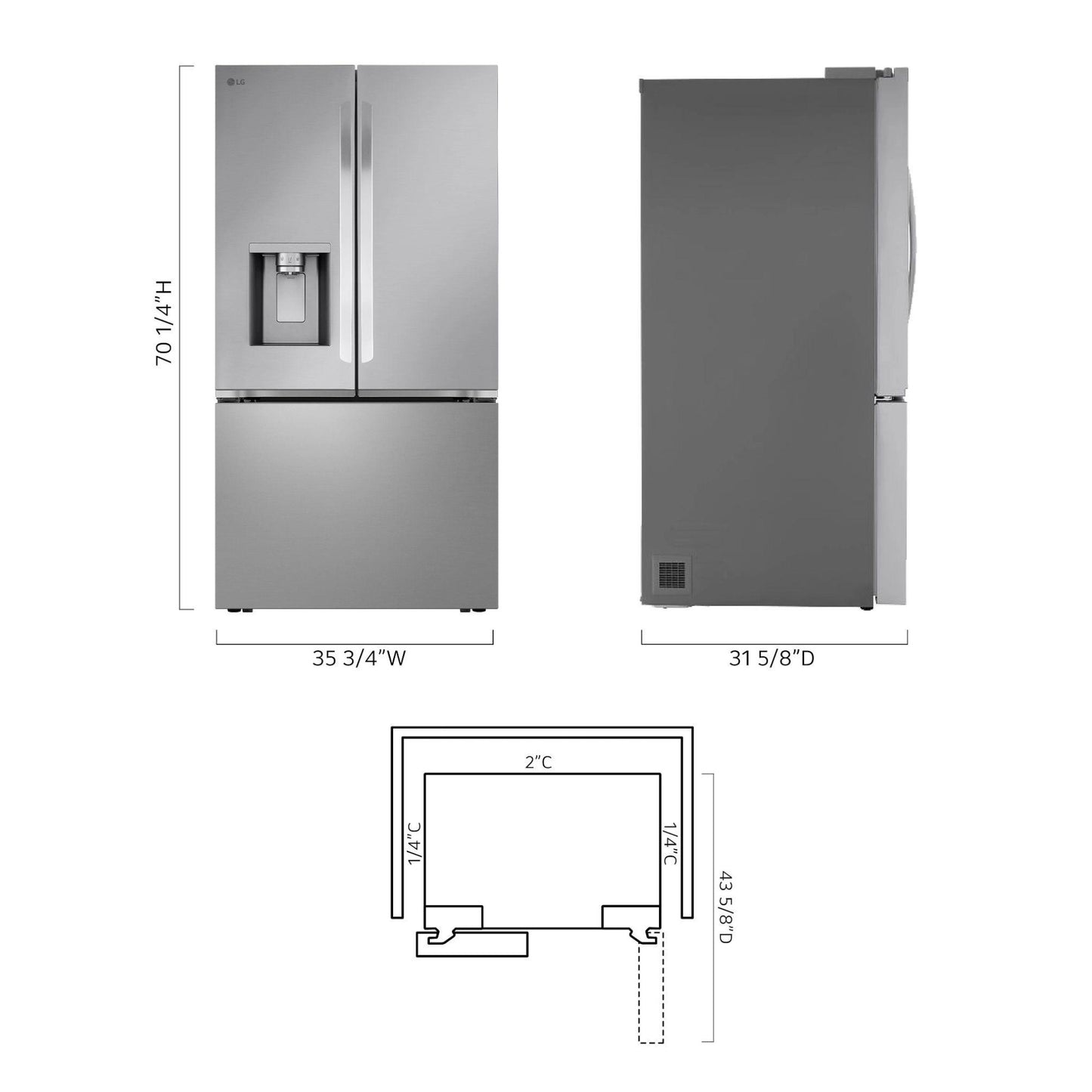 LG 26 cu ft Smart Counter-Depth MAX™ French Door Refrigerator with Craft Ice® & PrintProof™ Stainless Steel Finish