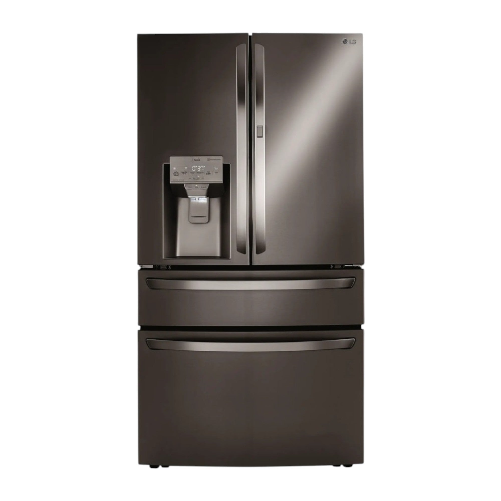 LG 30 cu ft Smart 4-Door French Door Refrigerator with Full-Convert Drawer™ & Craft Ice™ – PrintProof™ Black Stainless Steel