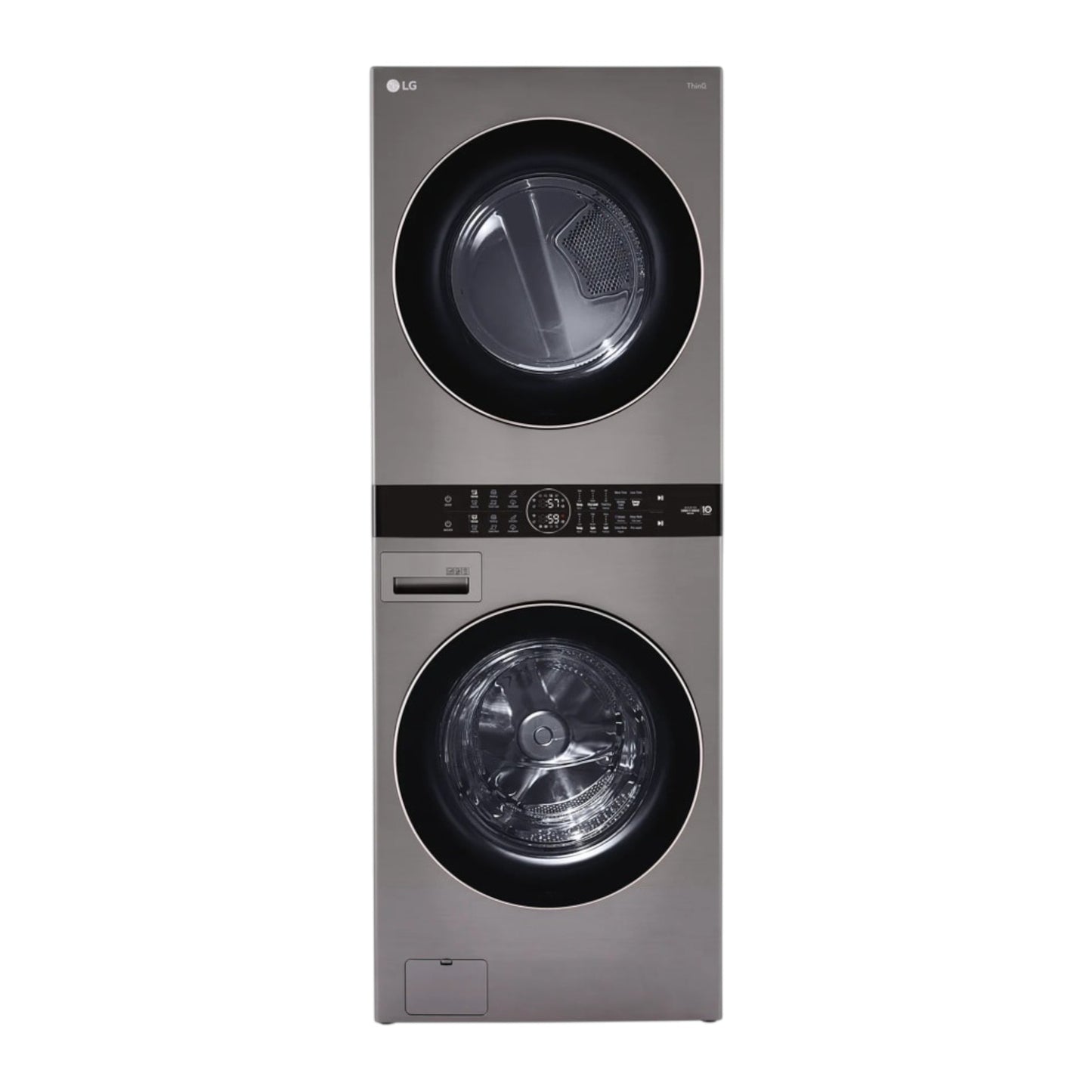 LG WashTower™ 4.5 cu ft Front Load Washer & 7.4 cu ft Electric Dryer with Center Control™, AI Fabric Sensor & TurboWash™ 360 – Graphite Steel