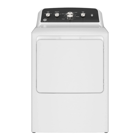 Noboxy GE 7.2 cu. ft. electric dryer in white with a black top control panel and front-loading door