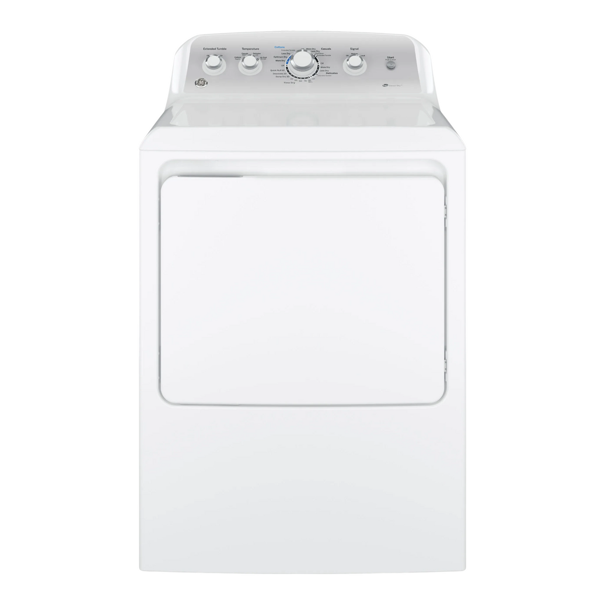 Noboxy GE 7.2 cu. ft. white gas dryer with top-mounted control panel and large front-loading door
