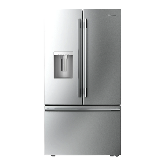 Noboxy KitchenAid French door refrigerator in PrintShield stainless steel with exterior ice and water dispenser
