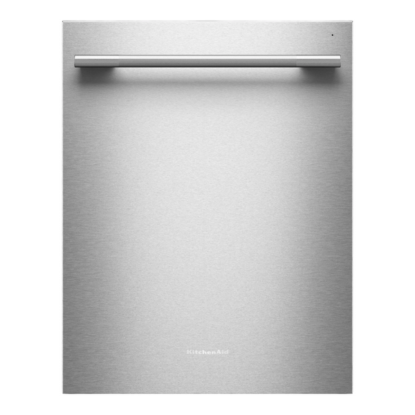 Noboxy KitchenAid 24-inch built-in dishwasher in PrintShield stainless steel with a sleek, fingerprint-resistant finish.