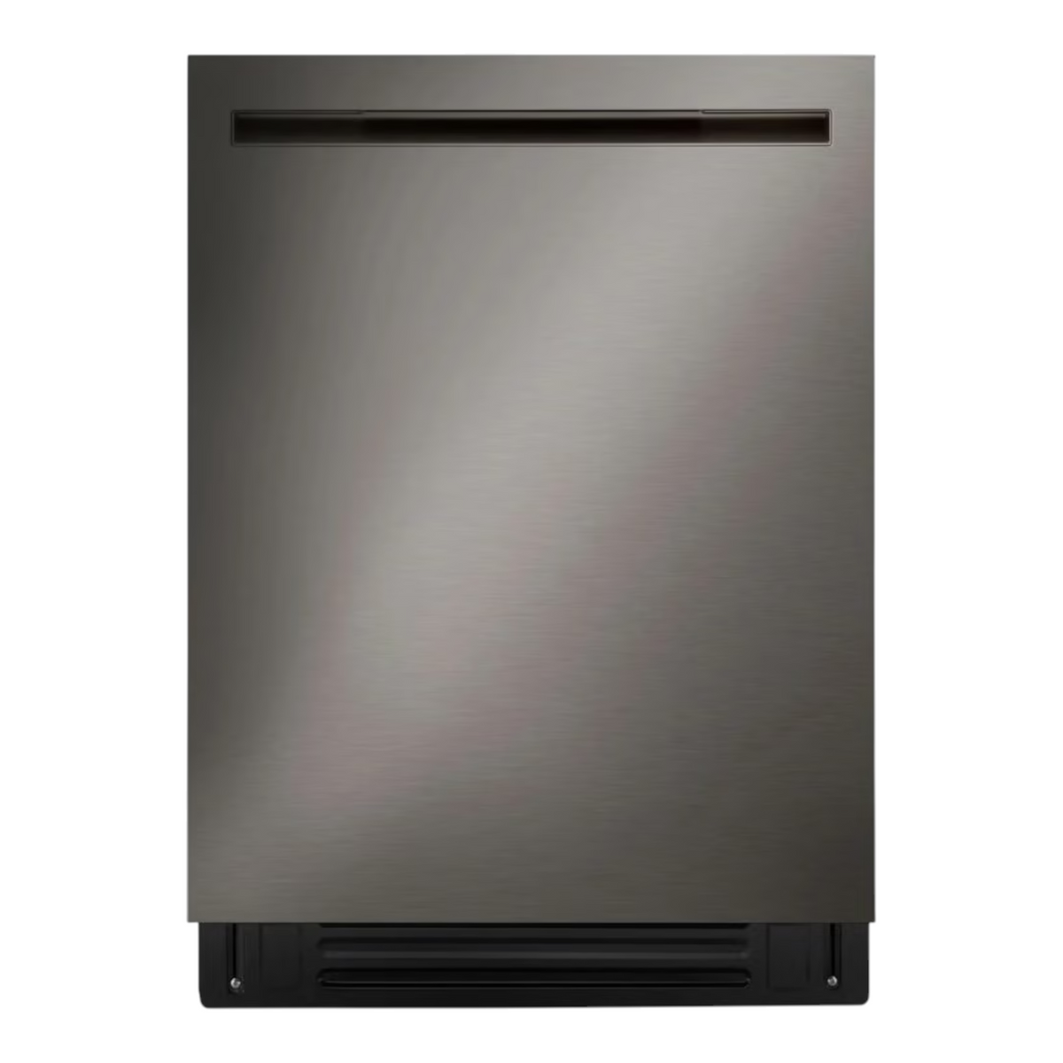 Noboxy LG 24-inch smart top control dishwasher in PrintProof black stainless steel with a sleek flush-fit design.