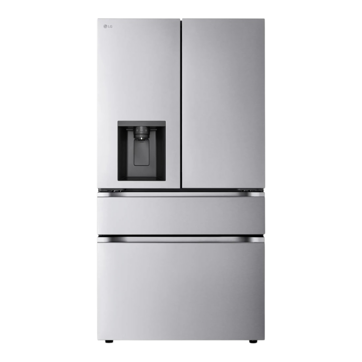 Noboxy LG 29 cu. ft. 4-door French door refrigerator in PrintProof Noble Steel with a versatile full-convert drawer.