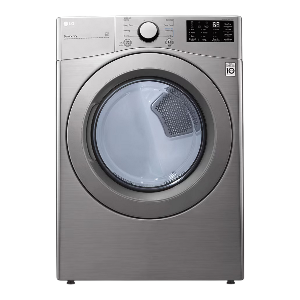 Noboxy LG 7.4 cu. ft. closet-depth front load electric dryer in graphite steel with digital display and sensor dry