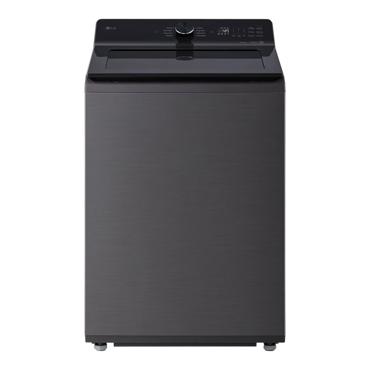 Noboxy LG 4.8 cu. ft. smart top load washer in platinum black with a sleek front panel and digital control display
