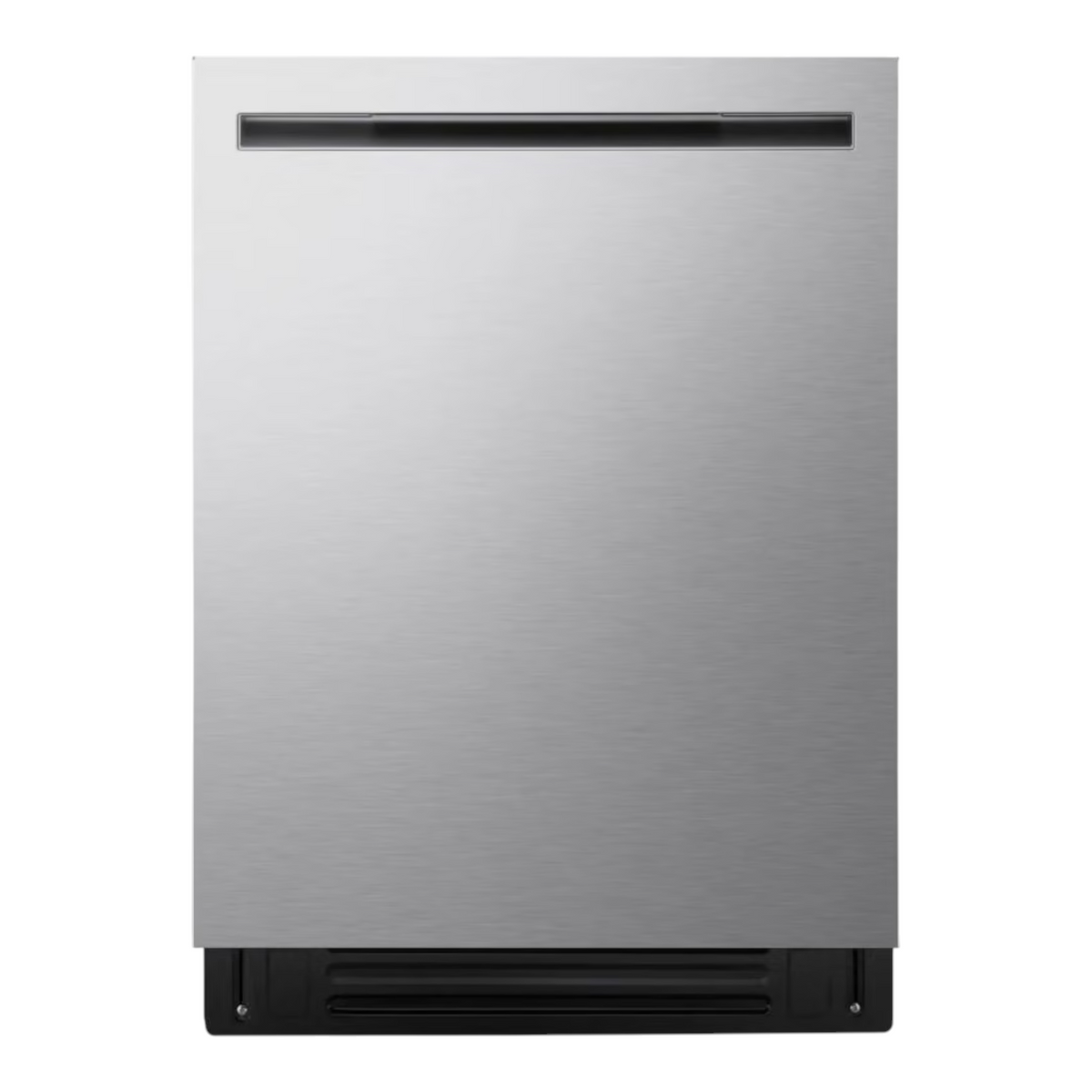 Noboxy LG 24-inch smart dishwasher in PrintProof stainless steel with a sleek flush-fit design and top control panel.