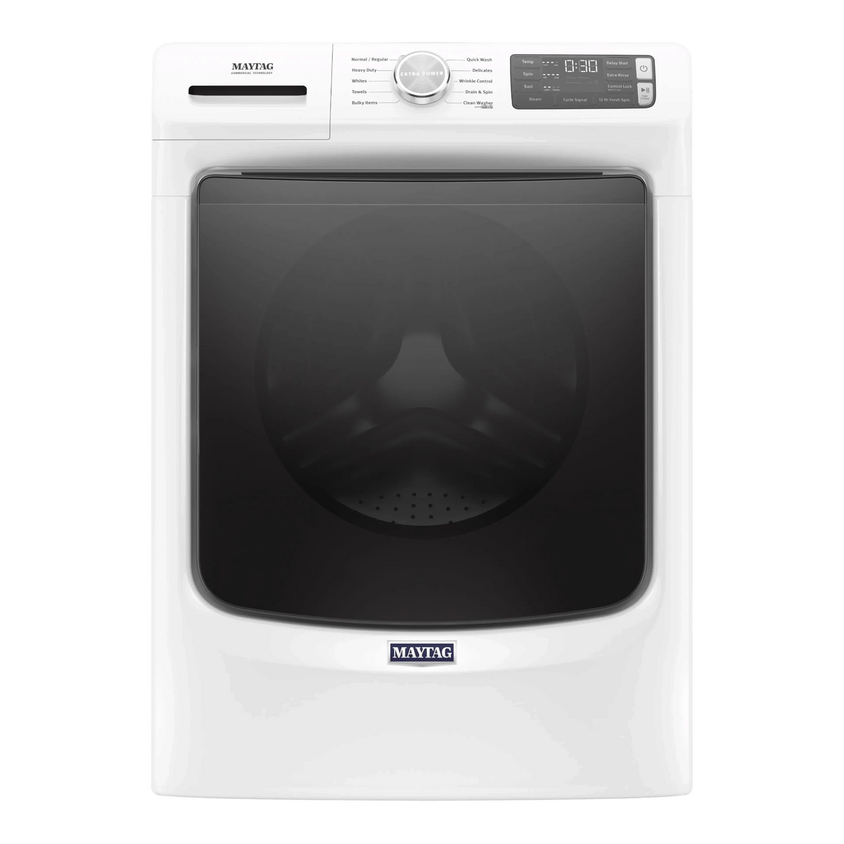 Noboxy Maytag 4.5 cu. ft. white front load washer with digital control panel and large glass door