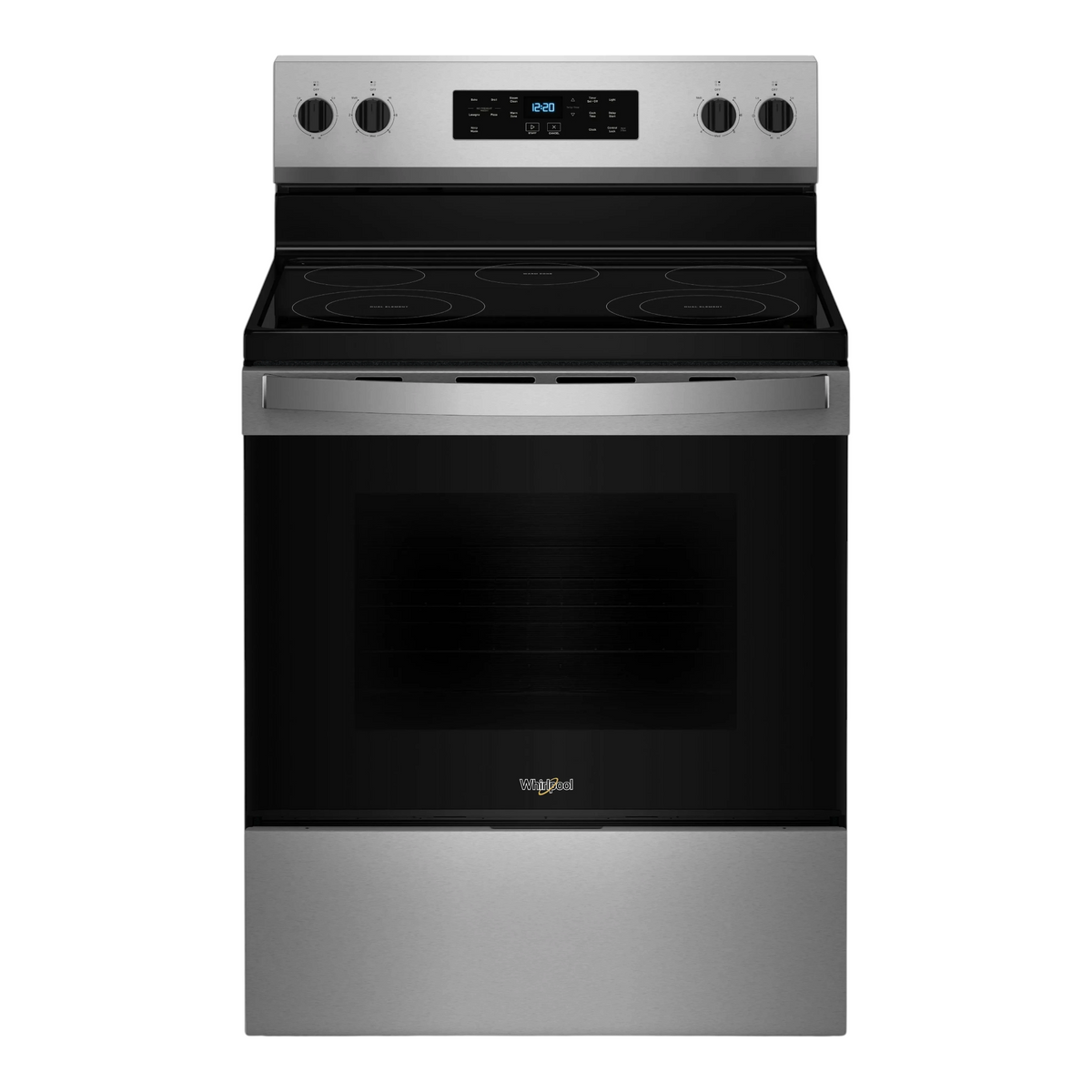 Noboxy Whirlpool 30-inch stainless steel freestanding electric range with five radiant elements and oven window