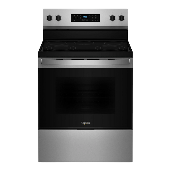 Noboxy Whirlpool 30-inch stainless steel freestanding electric range with five radiant elements and oven window