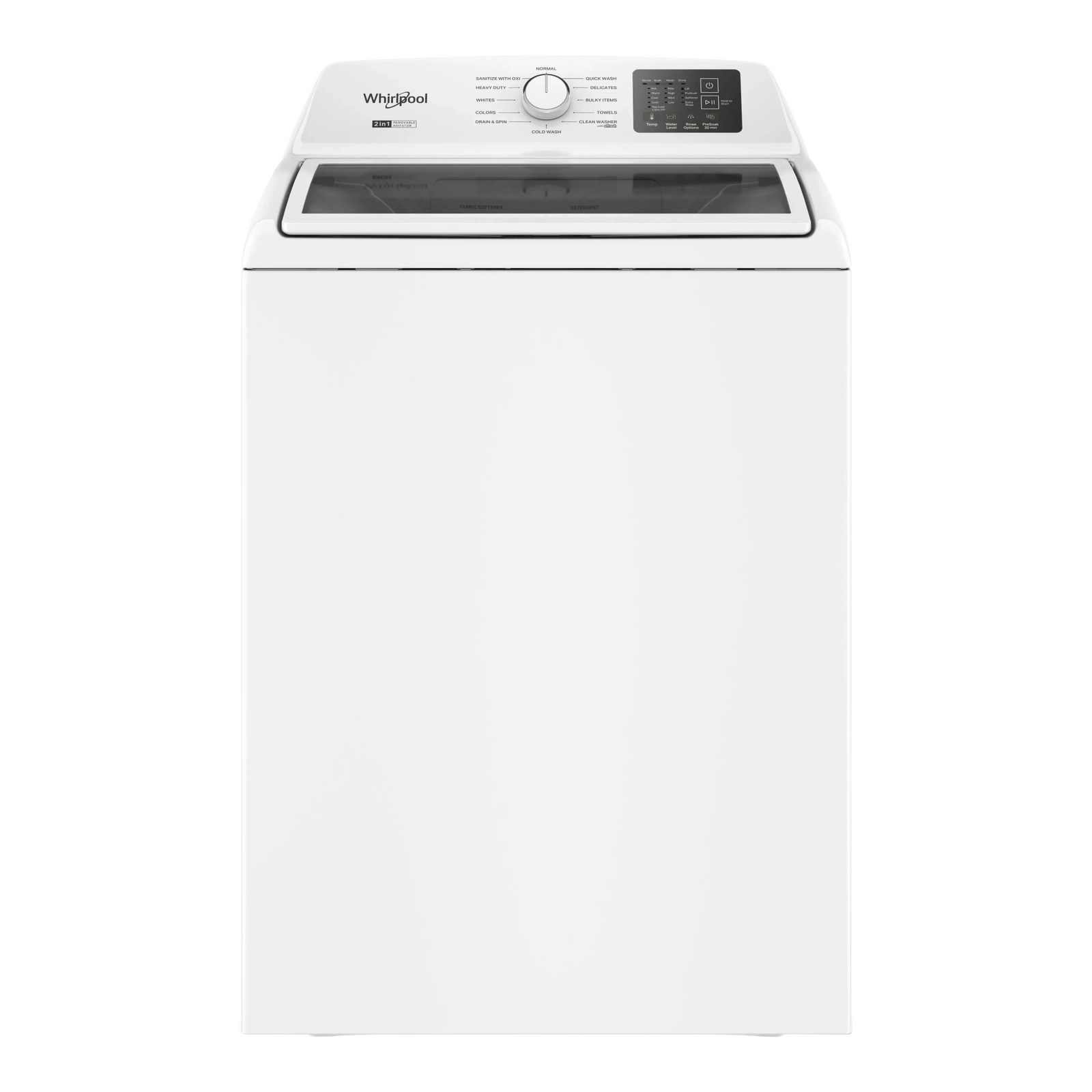 Noboxy Whirlpool 4.3 cu. ft. white top load washer with a soft-close glass lid and rear control panel.