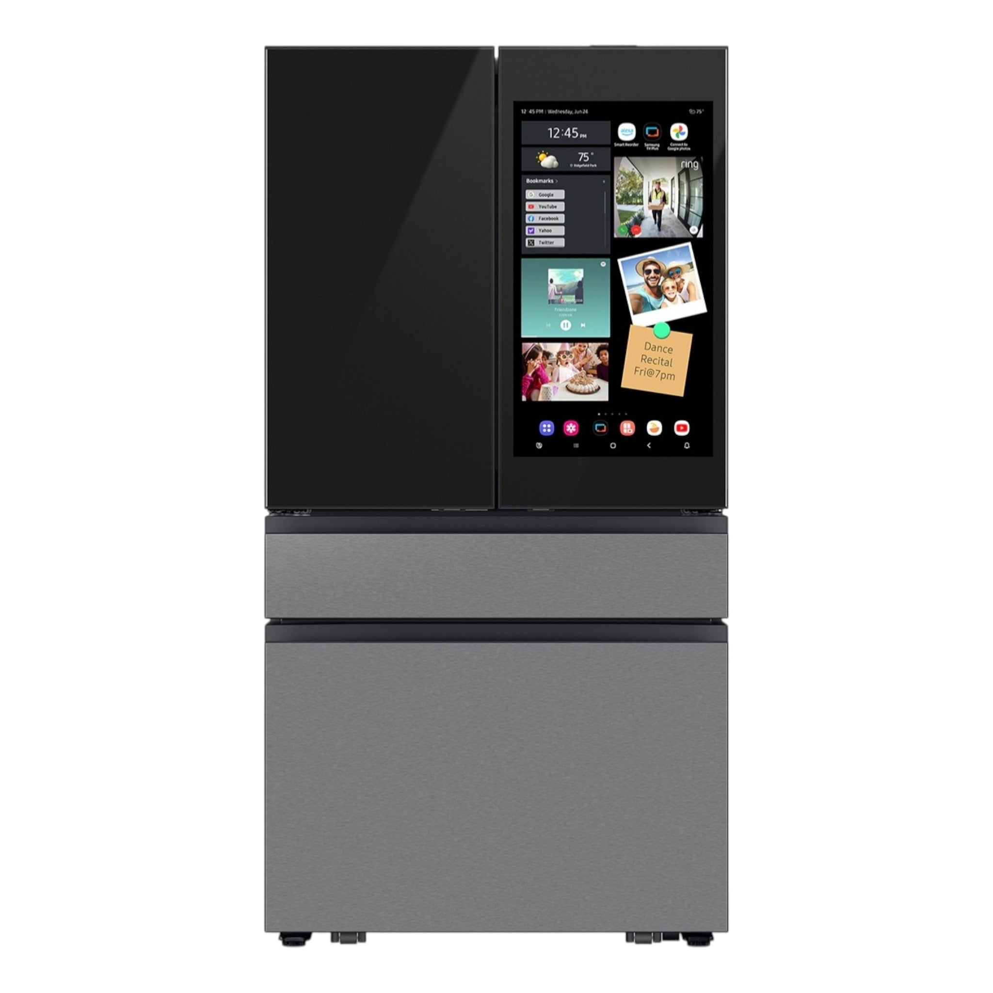 Samsung Bespoke 23 cu. ft. Counter Depth 4-Door French Door Refrigerator with AI Family Hub™ and AI Vision Inside – Charcoal Glass and Stainless Steel