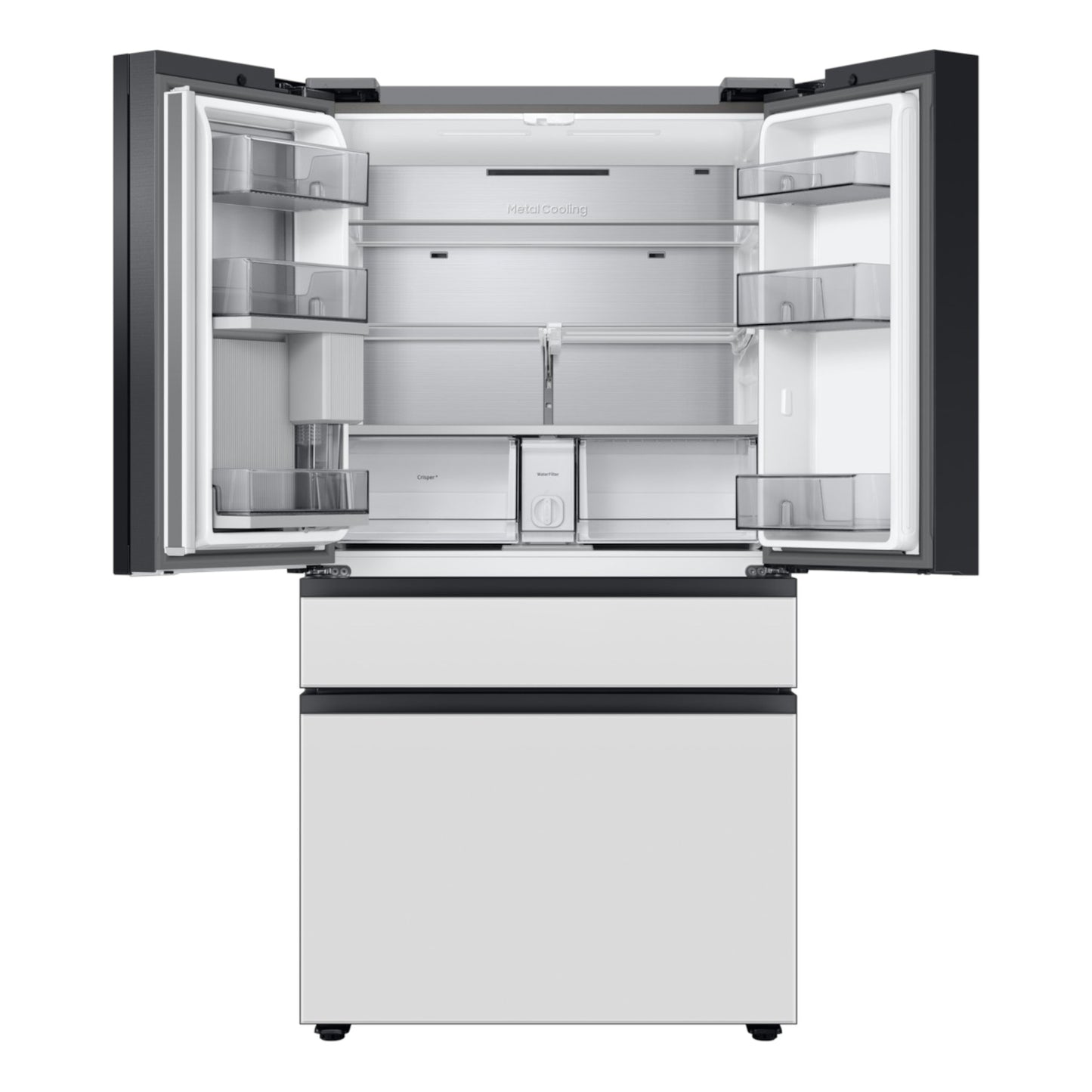 Samsung Bespoke 29 cu. ft. 4-Door French Door Refrigerator with Internal Beverage Center™ – Morning Blue Glass and White Glass
