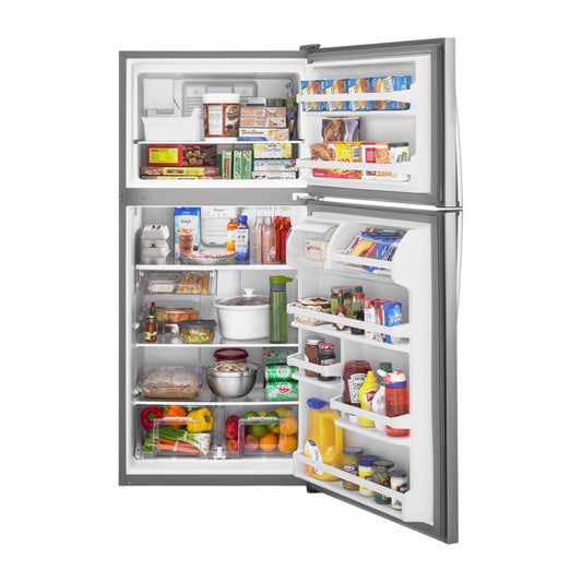 Whirlpool 18 cu ft Top-Freezer Refrigerator with Factory-Installed Ice Maker – Stainless Steel