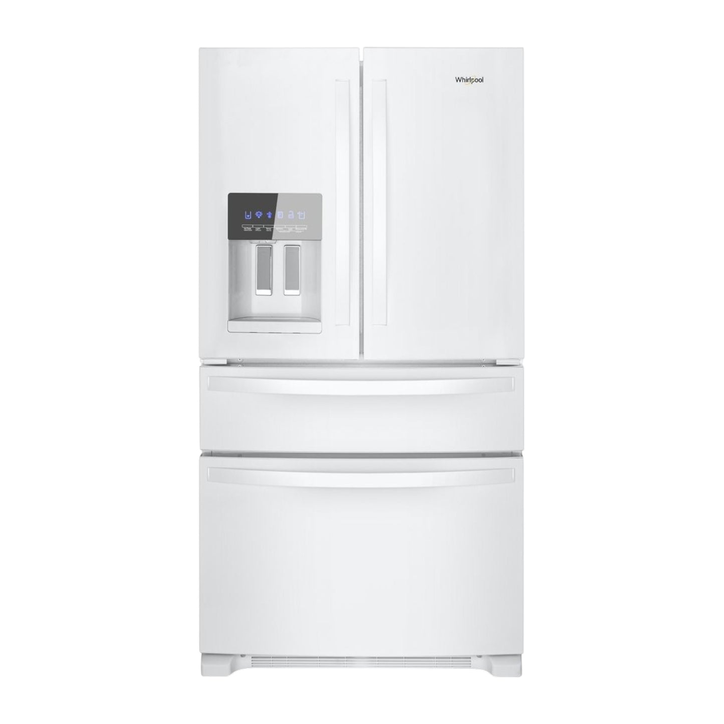 Whirlpool 24.5 cu ft 4-Door French Door Refrigerator with Exterior Water Dispenser & Refrigerated Drawer – White