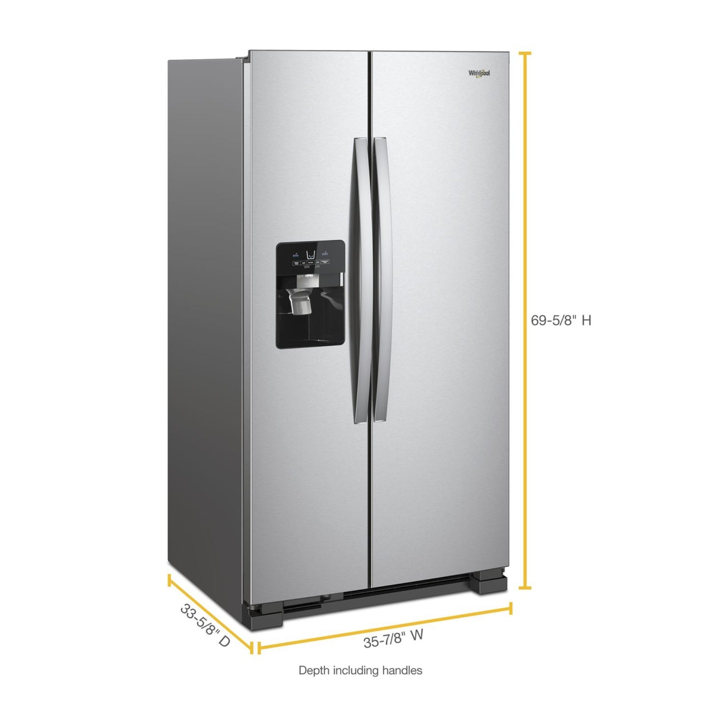 Whirlpool 25 cu ft Side-by-Side Refrigerator with Exterior Ice & Water Dispenser and LED Lighting – Stainless Steel
