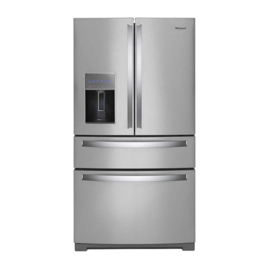 Whirlpool 26 cu ft 4-Door French Door Refrigerator with Prep & Store Bins, Exterior Ice & Water Dispenser – Fingerprint Resistant Stainless Steel
