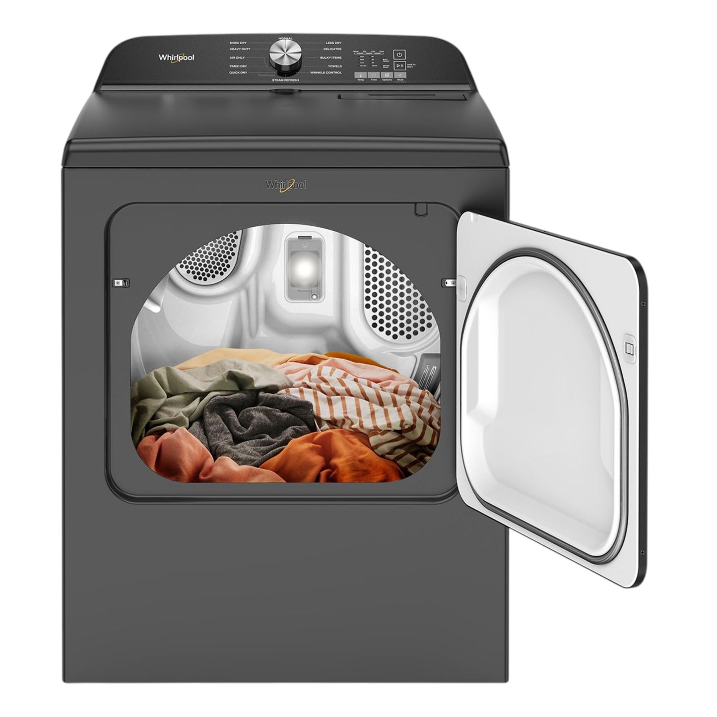 Whirlpool 7.0 cu. ft. Top Load Electric Dryer with Moisture Sensor and Steam Refresh – Volcano Black